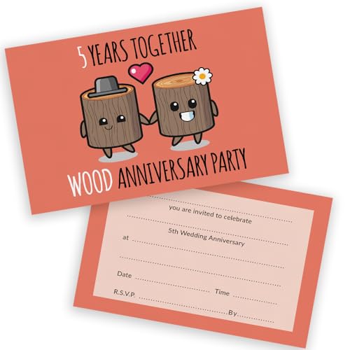 Party-Einladungen zum 5. Hochzeitstag – 5 Jahre zusammen, Einladungen zum Hochzeitstag für Freunde und Familie, A6, Partyeinladungen, Einladungskarten mit Klappumschlägen, 20 Stück Party-Einladungen zum 5. Hochzeitstag – 5 Jahre zusammen, Einladungen zum Hochzeitstag für Freunde und Familie, A6, Partyeinladungen, Einladungskarten mit Klappumschlägen, 20 Stück von Stuff4