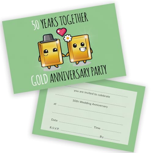 Party-Einladungen zum 50. Jahrestag – 50 Jahre zusammen, 20 Stück – Hochzeitseinladungen für Freunde und Familie, A6, Partyeinladungen, Einladungskarten mit Klappumschlägen Party-Einladungen zum 50. Jahrestag – 50 Jahre zusammen, 20 Stück – Hochzeitseinladungen für Freunde und Familie, A6, Partyeinladungen, Einladungskarten mit Klappumschlägen von Stuff4