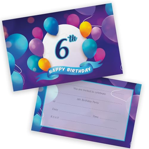 Party-Einladungen zum 6. Geburtstag für Kinder – Happy Balloons 28 Stück – Kindergeburtstagseinladungen für Jungen/Mädchen A6 Geburtstagsparty-Einladungskarten mit Klappumschlägen Party-Einladungen zum 6. Geburtstag für Kinder – Happy Balloons 28 Stück – Kindergeburtstagseinladungen für Jungen/Mädchen A6 Geburtstagsparty-Einladungskarten mit Klappumschlägen von Stuff4