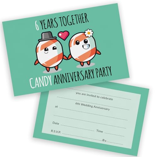 Party-Einladungen zum 6. Jahrestag – 6 Jahre zusammen, 20 Stück – Hochzeitseinladungen für Freunde und Familie, A6, Partyeinladungen, Einladungskarten mit Klappumschlägen Party-Einladungen zum 6. Jahrestag – 6 Jahre zusammen, 20 Stück – Hochzeitseinladungen für Freunde und Familie, A6, Partyeinladungen, Einladungskarten mit Klappumschlägen von Stuff4