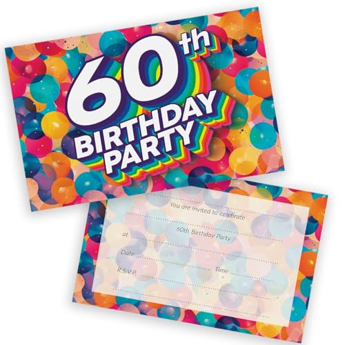 Party-Einladungen zum 60. Geburtstag, für Männer und Frauen, Regenbogen-Luftballons, 20 Stück, für Erwachsene, Geburtstagseinladungen für Freunde, Familie, A6, Geburtstagsparty-Einladungskarten mit Party-Einladungen zum 60. Geburtstag, für Männer und Frauen, Regenbogen-Luftballons, 20 Stück, für Erwachsene, Geburtstagseinladungen für Freunde, Familie, A6, Geburtstagsparty-Einladungskarten mit von Stuff4