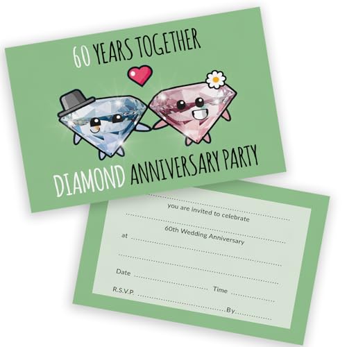 Party-Einladungen zum 60. Jahrestag – 60 Jahre zusammen, 20 Stück – Hochzeitseinladungen für Freunde und Familie, A6, Partyeinladungen, Einladungskarten mit Klappumschlägen Party-Einladungen zum 60. Jahrestag – 60 Jahre zusammen, 20 Stück – Hochzeitseinladungen für Freunde und Familie, A6, Partyeinladungen, Einladungskarten mit Klappumschlägen von Stuff4
