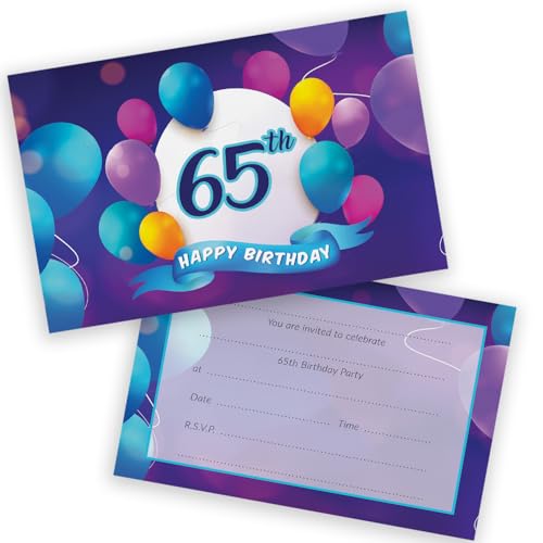 Party-Einladungen zum 65. Geburtstag, für Männer und Frauen, Happy Balloons, 20 Stück, für Erwachsene, Geburtstagseinladungen für Freunde, Familie, A6, Geburtstagsparty-Einladungskarten mit Party-Einladungen zum 65. Geburtstag, für Männer und Frauen, Happy Balloons, 20 Stück, für Erwachsene, Geburtstagseinladungen für Freunde, Familie, A6, Geburtstagsparty-Einladungskarten mit von Stuff4