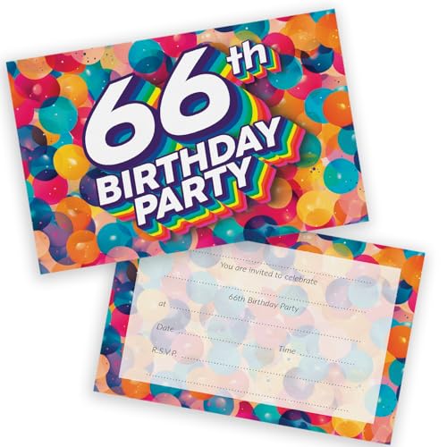 Party-Einladungen zum 66. Geburtstag, für Männer und Frauen, Regenbogen-Luftballons, 28 Stück, für Erwachsene, Geburtstagseinladungen für Freunde, Familie, A6, Geburtstagsparty-Einladungskarten mit Party-Einladungen zum 66. Geburtstag, für Männer und Frauen, Regenbogen-Luftballons, 28 Stück, für Erwachsene, Geburtstagseinladungen für Freunde, Familie, A6, Geburtstagsparty-Einladungskarten mit von Stuff4
