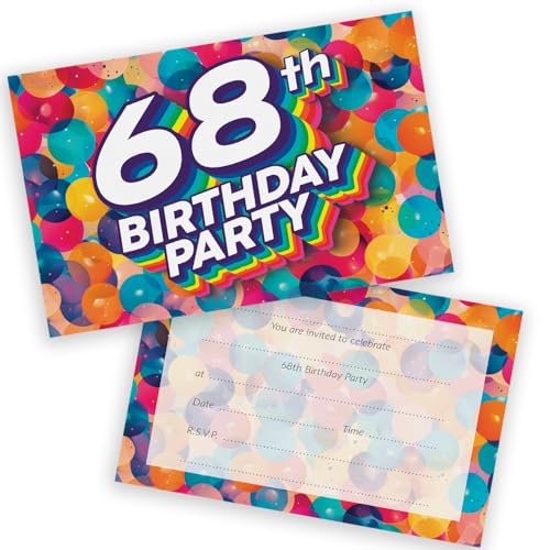 Party-Einladungen zum 68. Geburtstag, für Männer und Frauen, Regenbogen-Luftballons, 20 Stück, für Erwachsene, Geburtstagseinladungen für Freunde, Familie, A6, Geburtstagsparty-Einladungskarten mit Party-Einladungen zum 68. Geburtstag, für Männer und Frauen, Regenbogen-Luftballons, 20 Stück, für Erwachsene, Geburtstagseinladungen für Freunde, Familie, A6, Geburtstagsparty-Einladungskarten mit von Stuff4