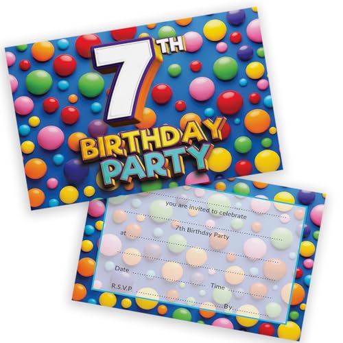 Party-Einladungen zum 7. Geburtstag, für Kinder, Süßigkeiten, Schokolade, 20 Stück, Kindergeburtstagseinladungen für Jungen/Mädchen, A6, Geburtstagsparty-Einladungskarten mit Klappumschlägen von Stuff4