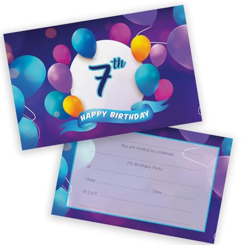 Party-Einladungen zum 7. Geburtstag für Kinder – Happy Balloons 28 Stück – Kindergeburtstagseinladungen für Jungen/Mädchen A6 Geburtstagsparty-Einladungskarten mit Klappumschlägen Party-Einladungen zum 7. Geburtstag für Kinder – Happy Balloons 28 Stück – Kindergeburtstagseinladungen für Jungen/Mädchen A6 Geburtstagsparty-Einladungskarten mit Klappumschlägen von Stuff4