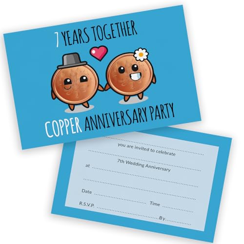 Party-Einladungen zum 7. Jahrestag – 7 Jahre zusammen, 20 Stück – Hochzeitseinladungen für Freunde und Familie, A6, Partyeinladungen, Einladungskarten mit Klappumschlägen Party-Einladungen zum 7. Jahrestag – 7 Jahre zusammen, 20 Stück – Hochzeitseinladungen für Freunde und Familie, A6, Partyeinladungen, Einladungskarten mit Klappumschlägen von Stuff4