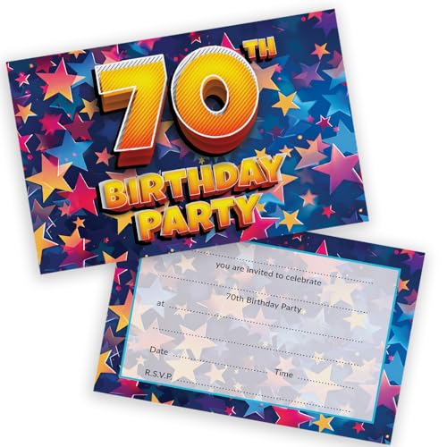 Party-Einladungen zum 70. Geburtstag, für Männer und Frauen, Feiersterne, 28 Stück, für Erwachsene, Geburtstagseinladungen für Freunde, Familie, A6, Partyeinladungen, Einladungskarten mit von Stuff4