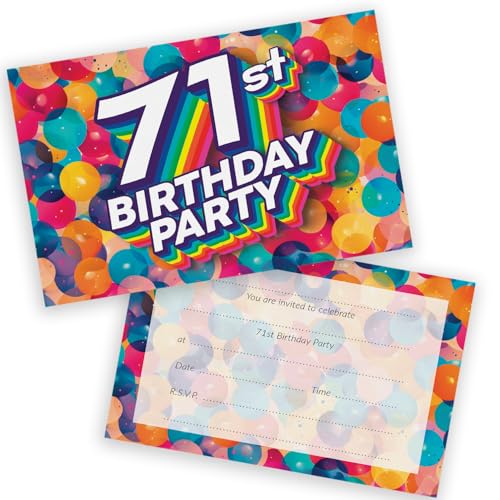 Party-Einladungen zum 71. Geburtstag, für Männer und Frauen, Regenbogen-Luftballons, 28 Stück, für Erwachsene, Geburtstagseinladungen für Freunde, Familie, A6, Geburtstagsparty-Einladungskarten mit Party-Einladungen zum 71. Geburtstag, für Männer und Frauen, Regenbogen-Luftballons, 28 Stück, für Erwachsene, Geburtstagseinladungen für Freunde, Familie, A6, Geburtstagsparty-Einladungskarten mit von Stuff4