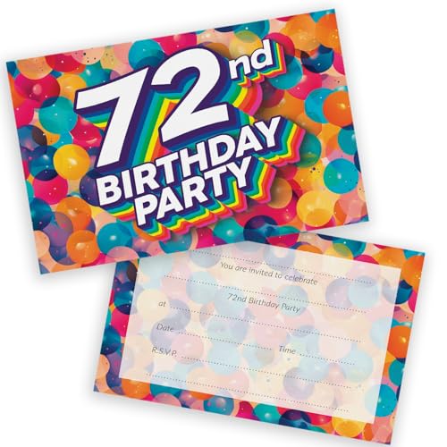 Party-Einladungen zum 72. Geburtstag, für Männer und Frauen, Regenbogen-Luftballons, 20 Stück, für Erwachsene, Geburtstagseinladungen für Freunde, Familie, A6, Geburtstagsparty-Einladungskarten mit Party-Einladungen zum 72. Geburtstag, für Männer und Frauen, Regenbogen-Luftballons, 20 Stück, für Erwachsene, Geburtstagseinladungen für Freunde, Familie, A6, Geburtstagsparty-Einladungskarten mit von Stuff4