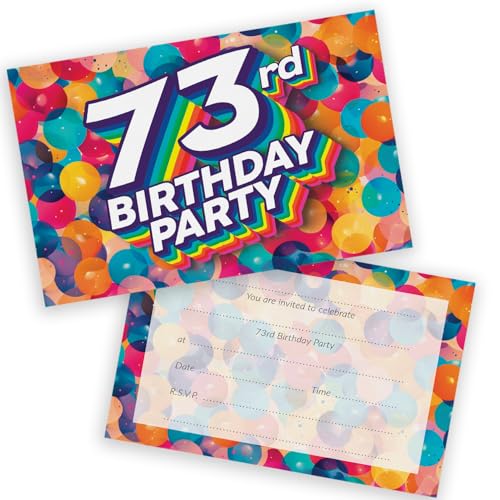 Party-Einladungen zum 73. Geburtstag, für Männer und Frauen, Regenbogen-Luftballons, 28 Stück, für Erwachsene, Geburtstagseinladungen für Freunde, Familie, A6, Geburtstagsparty-Einladungskarten mit Party-Einladungen zum 73. Geburtstag, für Männer und Frauen, Regenbogen-Luftballons, 28 Stück, für Erwachsene, Geburtstagseinladungen für Freunde, Familie, A6, Geburtstagsparty-Einladungskarten mit von Stuff4