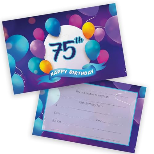 Party-Einladungen zum 75. Geburtstag, für Männer und Frauen, Happy Balloons, 20 Stück, für Erwachsene, Geburtstagseinladungen für Freunde, Familie, A6, Geburtstagsparty-Einladungskarten mit Party-Einladungen zum 75. Geburtstag, für Männer und Frauen, Happy Balloons, 20 Stück, für Erwachsene, Geburtstagseinladungen für Freunde, Familie, A6, Geburtstagsparty-Einladungskarten mit von Stuff4