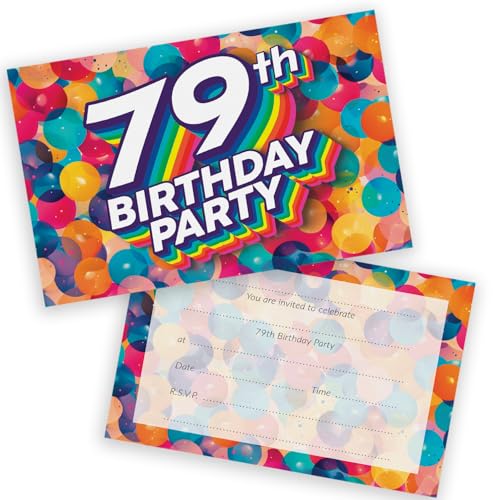Party-Einladungen zum 79. Geburtstag, für Männer und Frauen, Regenbogen-Luftballons, 20 Stück, für Erwachsene, Geburtstagseinladungen für Freunde, Familie, A6, Geburtstagsparty-Einladungskarten mit Party-Einladungen zum 79. Geburtstag, für Männer und Frauen, Regenbogen-Luftballons, 20 Stück, für Erwachsene, Geburtstagseinladungen für Freunde, Familie, A6, Geburtstagsparty-Einladungskarten mit von Stuff4
