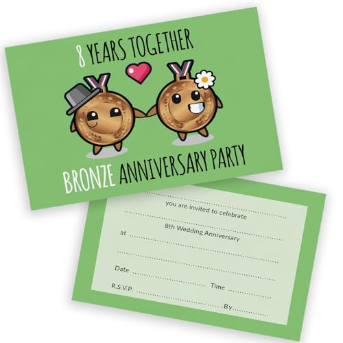 Party-Einladungen zum 8. Jahrestag – 8 Jahre zusammen, 20 Stück – Hochzeitseinladungen für Freunde und Familie, A6, Partyeinladungen, Einladungskarten mit Klappumschlägen Party-Einladungen zum 8. Jahrestag – 8 Jahre zusammen, 20 Stück – Hochzeitseinladungen für Freunde und Familie, A6, Partyeinladungen, Einladungskarten mit Klappumschlägen von Stuff4