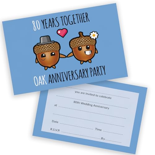 Party-Einladungen zum 80. Jahrestag – 80 Jahre zusammen, 20 Stück – Hochzeitseinladungen für Freunde und Familie, A6, Partyeinladungen, Einladungskarten mit Klappumschlägen Party-Einladungen zum 80. Jahrestag – 80 Jahre zusammen, 20 Stück – Hochzeitseinladungen für Freunde und Familie, A6, Partyeinladungen, Einladungskarten mit Klappumschlägen von Stuff4