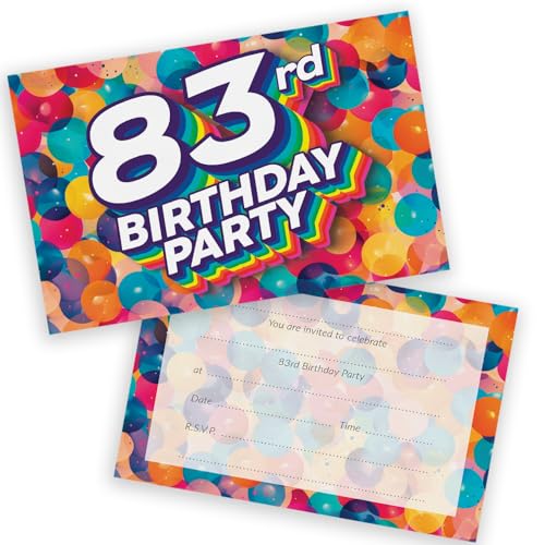 Party-Einladungen zum 83. Geburtstag, für Männer und Frauen, Regenbogen-Luftballons, 20 Stück, für Erwachsene, Geburtstagseinladungen für Freunde, Familie, A6, Geburtstagsparty-Einladungskarten mit Party-Einladungen zum 83. Geburtstag, für Männer und Frauen, Regenbogen-Luftballons, 20 Stück, für Erwachsene, Geburtstagseinladungen für Freunde, Familie, A6, Geburtstagsparty-Einladungskarten mit von Stuff4