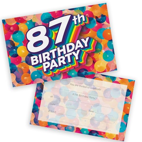 Party-Einladungen zum 87. Geburtstag, für Männer und Frauen, Regenbogen-Luftballons, 20 Stück, für Erwachsene, Geburtstagseinladungen für Freunde, Familie, A6, Geburtstagsparty-Einladungskarten mit Party-Einladungen zum 87. Geburtstag, für Männer und Frauen, Regenbogen-Luftballons, 20 Stück, für Erwachsene, Geburtstagseinladungen für Freunde, Familie, A6, Geburtstagsparty-Einladungskarten mit von Stuff4