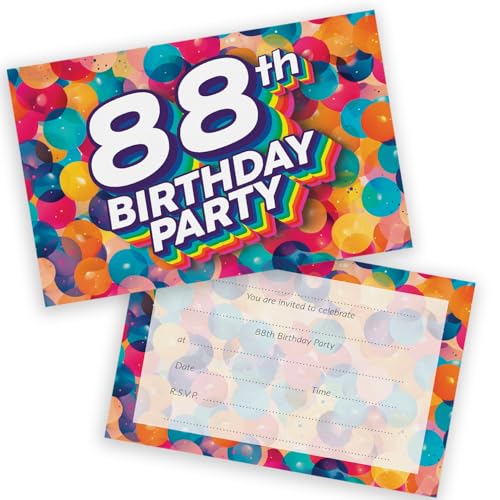 Party-Einladungen zum 88. Geburtstag, für Männer und Frauen, Regenbogen-Luftballons, 20 Stück, für Erwachsene, Geburtstagseinladungen für Freunde, Familie, A6, Geburtstagsparty-Einladungskarten mit Party-Einladungen zum 88. Geburtstag, für Männer und Frauen, Regenbogen-Luftballons, 20 Stück, für Erwachsene, Geburtstagseinladungen für Freunde, Familie, A6, Geburtstagsparty-Einladungskarten mit von Stuff4