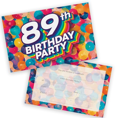 Party-Einladungen zum 89. Geburtstag, für Männer und Frauen, Regenbogen-Luftballons, 20 Stück, für Erwachsene, Geburtstagseinladungen für Freunde, Familie, A6, Geburtstagsparty-Einladungskarten mit Party-Einladungen zum 89. Geburtstag, für Männer und Frauen, Regenbogen-Luftballons, 20 Stück, für Erwachsene, Geburtstagseinladungen für Freunde, Familie, A6, Geburtstagsparty-Einladungskarten mit von Stuff4