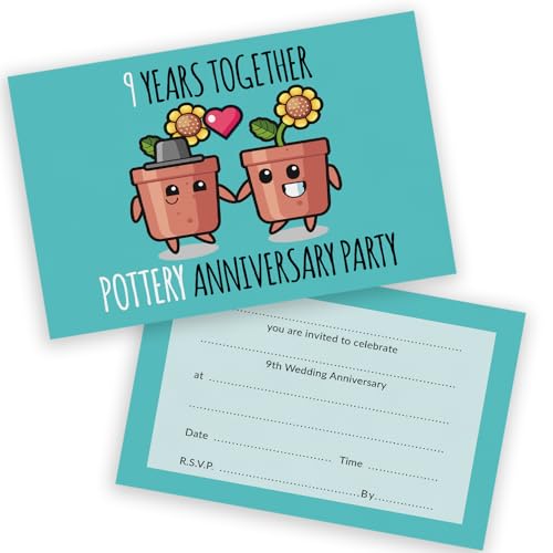 Party-Einladungen zum 9. Jahrestag – 9 Jahre zusammen, 20 Stück – Hochzeitseinladungen für Freunde und Familie, A6, Partyeinladungen, Einladungskarten mit Klappumschlägen Party-Einladungen zum 9. Jahrestag – 9 Jahre zusammen, 20 Stück – Hochzeitseinladungen für Freunde und Familie, A6, Partyeinladungen, Einladungskarten mit Klappumschlägen von Stuff4