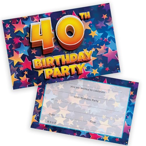 Partyeinladungen zum 40. Geburtstag Männer Frauen – Celebration Stars 20 Stück – Erwachsene Geburtstagseinladungen für Freunde Familie A6 Party Einladungen Einladungskarten mit Faltumschlägen von Stuff4