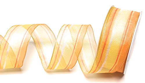 SCHLEIFENBAND 20m x 40mm Gelb - Orange Organza Streifen gestreift Dekoband Geschenkband [10798-404] von Stuhr & Wienert
