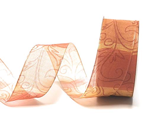 SCHLEIFENBAND 20m x 40mm Organza Orange - Terra Querstreifen Ornamente Dekoband Geschenkband [10896-944] von Stuhr & Wienert