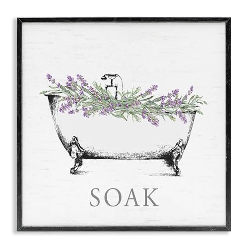 Stupell Industries Badewanne mit Lavendel-schwarzem Rahmen, Giclée-Kunst-Design, beschriftet und gefüttert, 43,2 x 43,2 cm von Stupell Industries