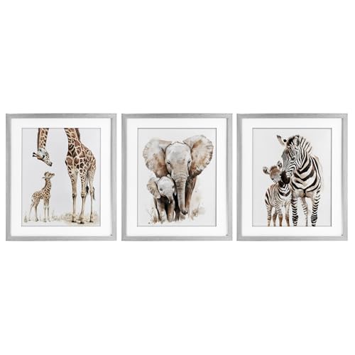 Stupell Industries Ramona Murdock, Dschungeltier-Babys mit Müttern, gerahmter Druck, 3-teilig, Grau, 40,6 x 33 cm von Stupell Industries