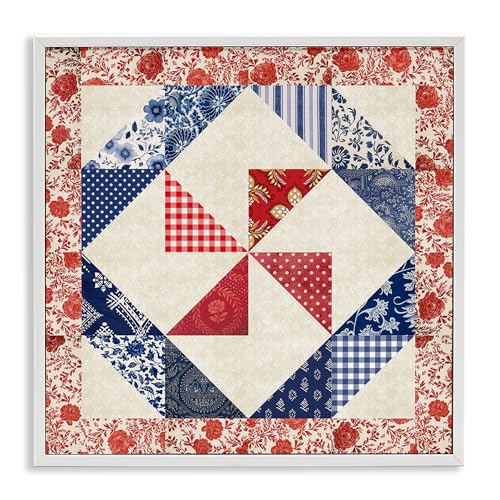 Stupell Industries Susan Arnot, Collagen-Quilt-Muster, gerahmt, Giclée-Kunst-Design, Rot und Blau, Weiß, 30,5 x 30,5 cm von Stupell Industries