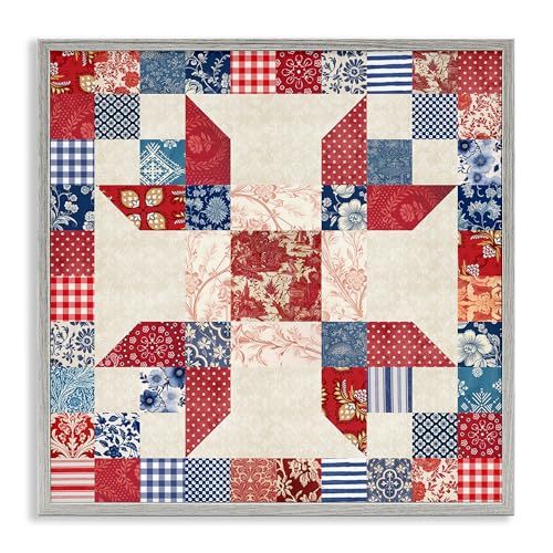 Stupell Industries Susan Arnot, traditionelles Steppmuster, gerahmt, Giclée-Kunst-Design, 30,5 x 30,5 cm, Rot und Blau von Stupell Industries