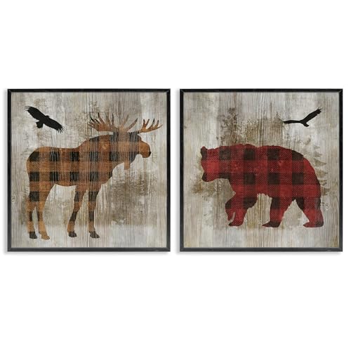 Stupell Industries Woodland Creatures Giclée-Kunst-Set, kariert, 2-teilig, schwarz, gerahmt, Design von Susan Arnot, 30,5 x 30,5 cm von Stupell Industries