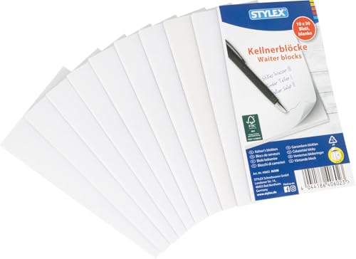 10 Gastronomieblöcke / Kellnerblöcke / Notizblock mit je 50 Blatt blanko 7x15cm von Stylex