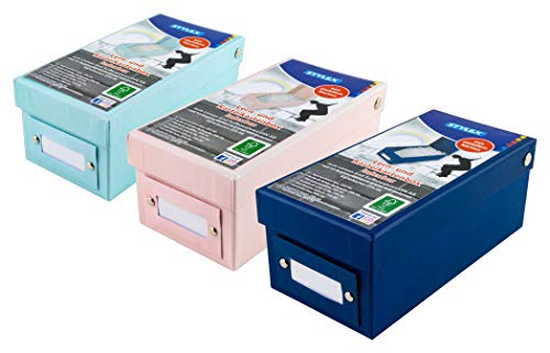 3x Lernbox DIN A8 / Karteikasten / 1200 Karteikarten / je 1x pink, türkis + blau von Stylex