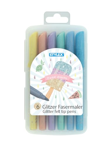 6 Glitzerfasermalstifte "Pastell" / Fasermaler / Filzstifte 6 Glitzerfasermalstifte "Pastell" / Fasermaler / Filzstifte von Stylex