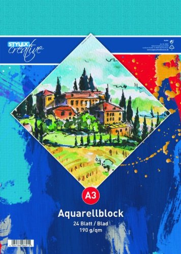 Aquarellblock A3 190g/qm 24 Blatt von Stylex