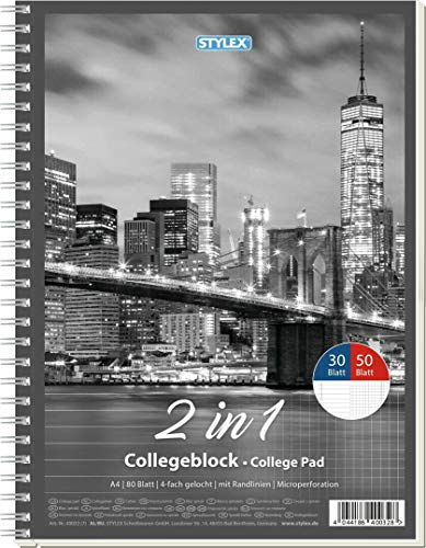 Duo Collegeblock DIN A4 50 Bl. kariert 30 Bl liniert Duo Collegeblock DIN A4 50 Bl. kariert 30 Bl liniert von Stylex