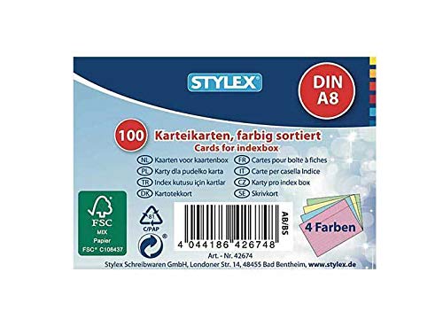 Ersatz-Karteikarten, A8, farbig sortiert, 100er Packung von Stylex