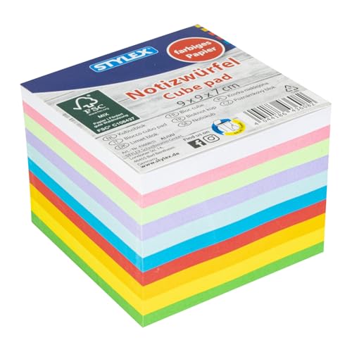 Notizwürfel / 90 X 90 X 70 mm / mit 700 Blatt farbige Notizzettel von Stylex