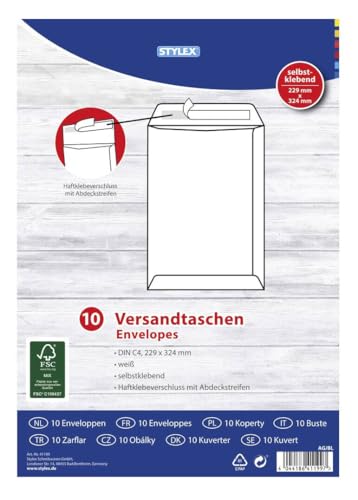 STYLEX 41199 Versandtaschen, C4, haftklebend, 100 g, 10 Stück, weiß von Stylex