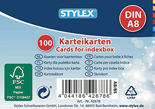STYLEX Karteikarten A8, 100 Stück, liniert blau mit grünen/roten Strichen von Stylex