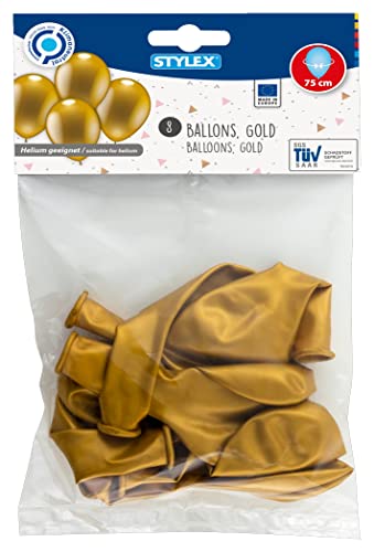 Stylex 14744 - Luftballons Gold, 8er Beutel, 75 cm Umfang, aus Naturlatex, Heliumgeeignet, Rundballons von Stylex