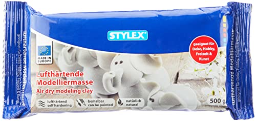 Stylex 28235 - Lufthärtende Modelliermasse, 500 g in weiß, beliebig bemalbar, geruchsneutral, aus natürlicher Tonerde hergestellt von Stylex