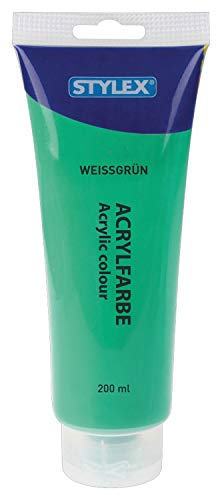 Stylex 28519 - Acrylfarbe auf Wasserbasis, 200 ml Tube in weißgrün, matt, hohe Deck- und Farbkraft, lichtbeständig, schnelltrocknend und wasserfest von Stylex
