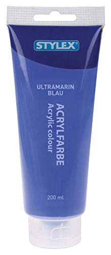 Stylex 28520 - Acrylfarbe auf Wasserbasis, 200 ml Tube in ultramarinblau, matt, hohe Deck- und Farbkraft, lichtbeständig, schnelltrocknend und wasserfest von Stylex