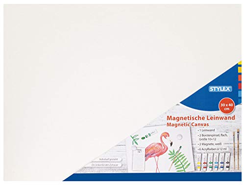 Stylex 28599 - Magnetleinwand, rechteckige Form, ca. 30 x 40 cm, mit Borstenpinsel, Magneten, 6 Acrylfarben à 12 ml, zum Malen mit Acrylfarben, Fingerfarben, Ölfarben, ideal als schöne Wohndekoration Stylex 28599 - Magnetleinwand, rechteckige Form, ca. 30 x 40 cm, mit Borstenpinsel, Magneten, 6 Acrylfarben à 12 ml, zum Malen mit Acrylfarben, Fingerfarben, Ölfarben, ideal als schöne Wohndekoration von Stylex