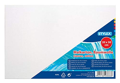 Stylex 28666 - Malkarton, 20 x 30 cm, Karton 3 mm stark, mit 100 Prozent Baumwollgewebe bespannt, weiß grundiert, für Öl-, Acryl- und Temperafarben, Gouache - Malerei und Serviettentechnik Stylex 28666 - Malkarton, 20 x 30 cm, Karton 3 mm stark, mit 100 Prozent Baumwollgewebe bespannt, weiß grundiert, für Öl-, Acryl- und Temperafarben, Gouache - Malerei und Serviettentechnik von Stylex