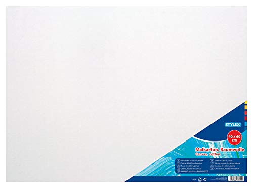 Stylex 28669 - Malkarton, 40 x 60 cm, Karton 3 mm stark, mit 100 Prozent Baumwollgewebe bespannt, weiß grundiert, für Öl-, Acryl- und Temperafarben, Gouache - Malerei und Serviettentechnik von Stylex