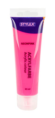 Stylex 28679 - Acrylfarbe auf Wasserbasis, 83 ml Tube in neonpink, matt, hohe Deck- und Farbkraft, lichtbeständig, schnelltrocknend und wasserfest von Stylex